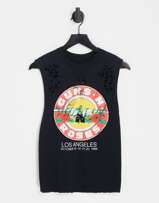 ASOS DESIGN nibbled singlet with Guns N' Roses licensed graphic in ...