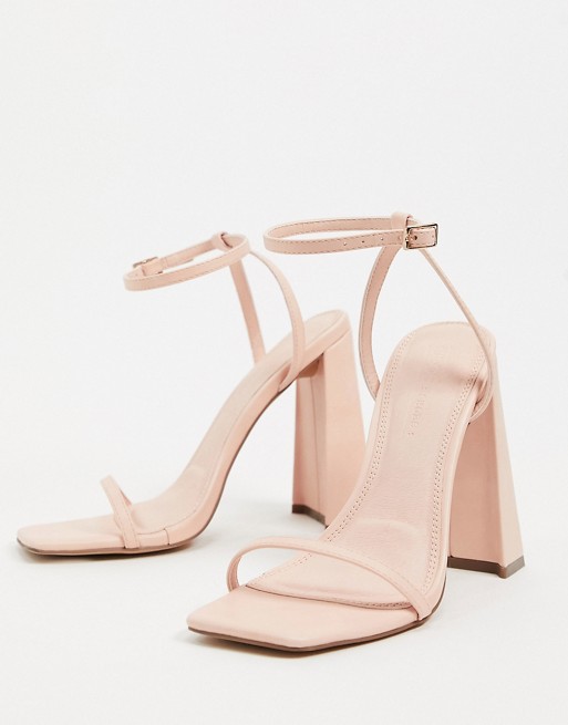 ASOS DESIGN Niche barely there block heeled sandals in peach