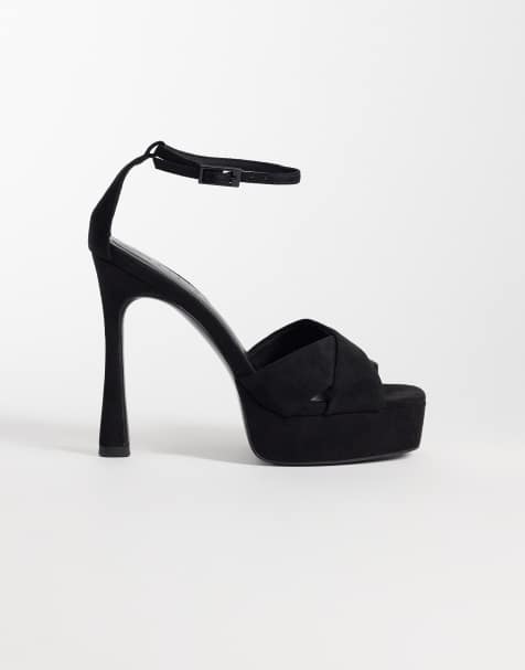 ASOS DESIGN Niche Plateausandalen mit Absatz in schwarzem Velourslederimitat - view 1