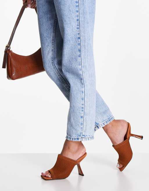 ASOS DESIGN - Nickle - Gebreide muiltjes met hak in bruin