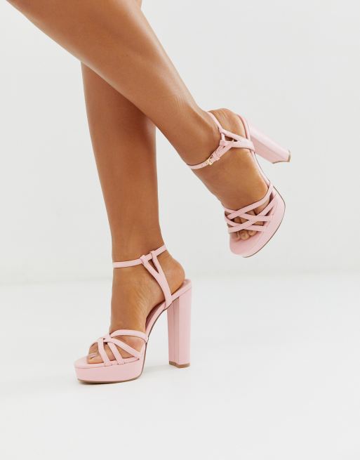 ASOS DESIGN Nickle strappy platform barely there in baby pink | ASOS