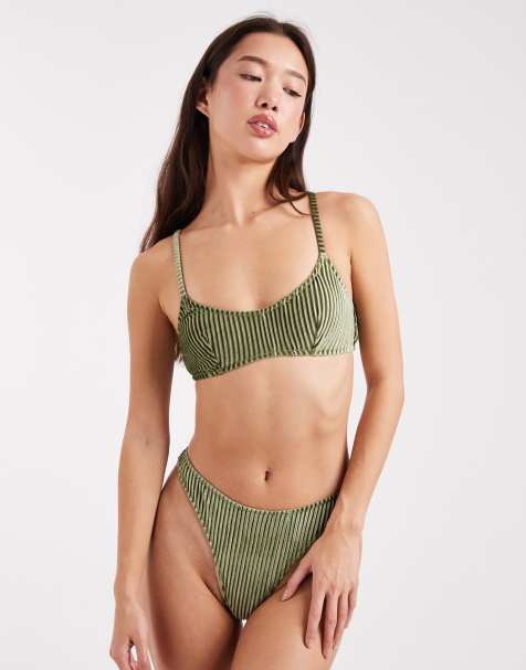 ASOS DESIGN - Nicky - Blød kakifarvet lingerisæt i ribstrik - view 1