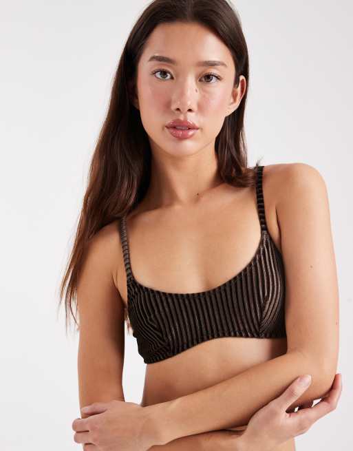 ASOS DESIGN - Nicky - Brassière color cioccolato morbido a coste con scollo rotondo
