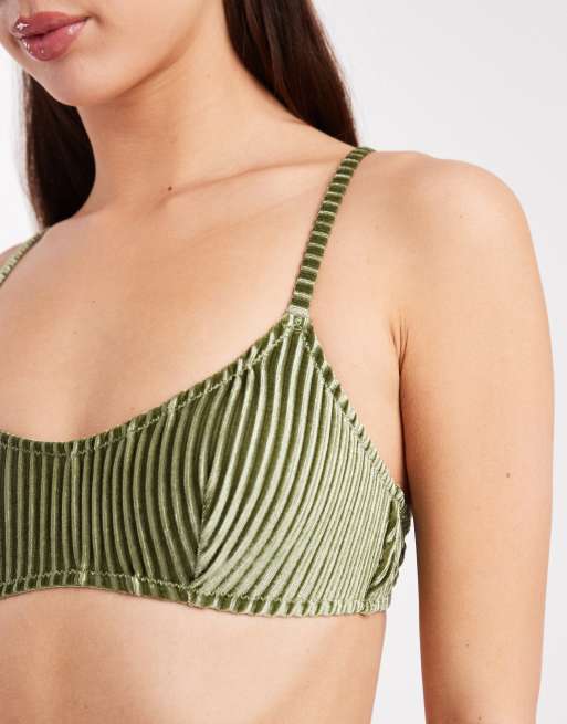 ASOS DESIGN - Nicky - Kaki-farvet, blød og ribstrikket bralette med dyb rund hals, 3 af 4