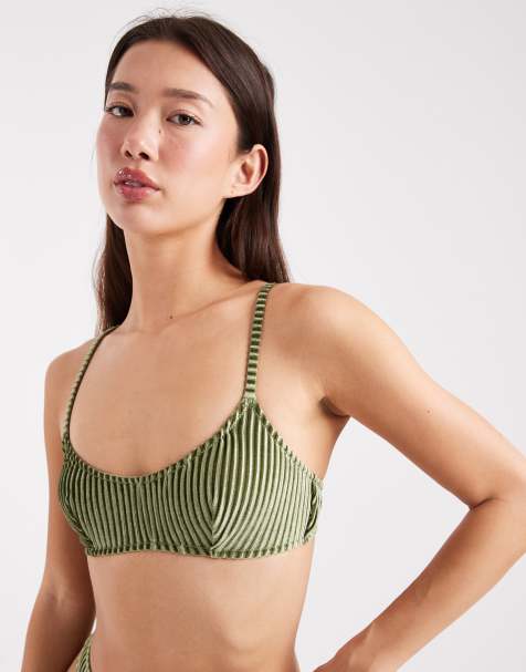ASOS DESIGN Nicky soft rib scoop neck bralette in khaki - view 1