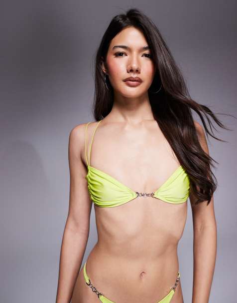 ASOS DESIGN – Nicole – Marseille – Bikinioberteil in Limettengrün mit doppeltem Träger und Mikro-Besatz im Stil der 90er - view 1