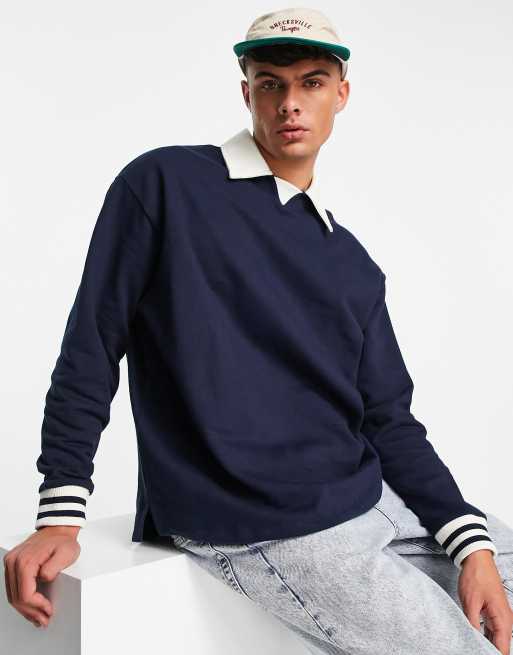 ASOS DESIGN – Niebieska bluza oversize z kołnierzykiem polo i lamówką