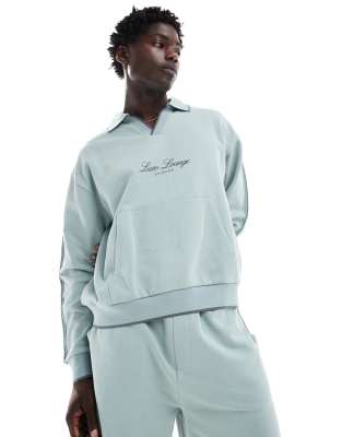 ASOS DESIGN – Niebieska bluza oversize z kołnierzykiem polo o pudełkowym kroju – Część zestawu