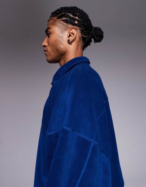 ASOS DESIGN – Niebieska bluza polarowa oversize z golfem i zamkiem pod szyją, 4 z 5