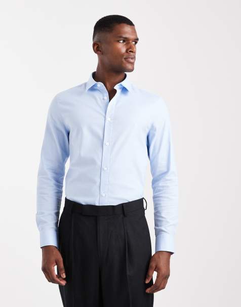 ASOS DESIGN slim formal dobby shirt in blue