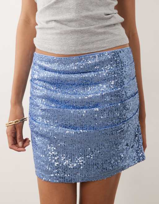 ASOS DESIGN – Niebieska, drapowana spódnica cekinowa mini, 5 z 5
