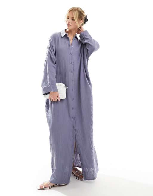 ASOS DESIGN – Niebieska dwuwarstwowa sukienka koszulowa maxi