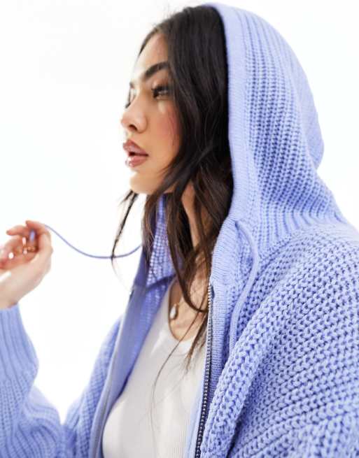 ASOS DESIGN – Niebieska dzianinowa bluza z kapturem zapinana na suwak