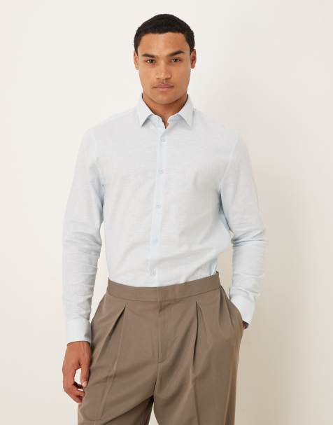 ASOS DESIGN formal linen blend regular shirt in blue