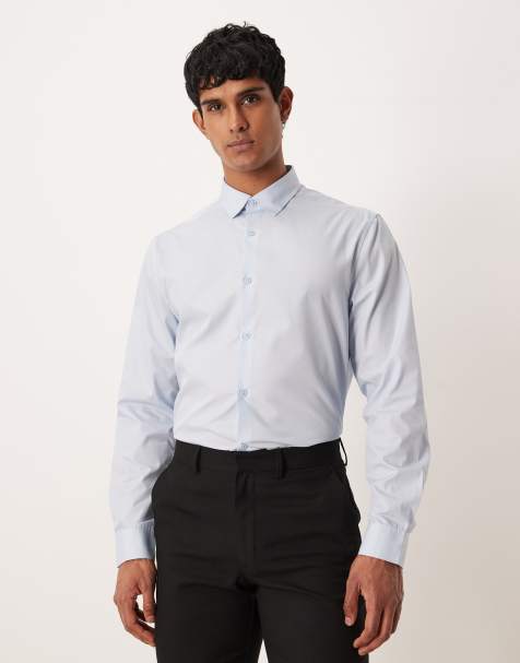 ASOS DESIGN formal easy iron regular shirt in blue