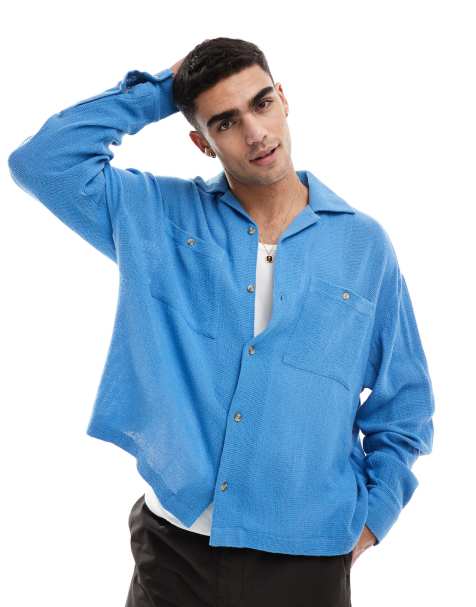 ASOS DESIGN – Niebieska fakturowana koszula o pudełkowym kroju oversize - view 1