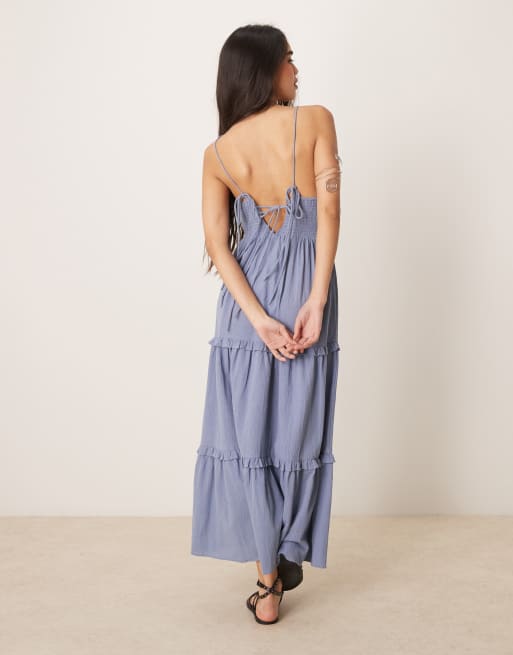 ASOS DESIGN – Niebieska gnieciona sukienka maxi na ramiączkach, 4 z 4