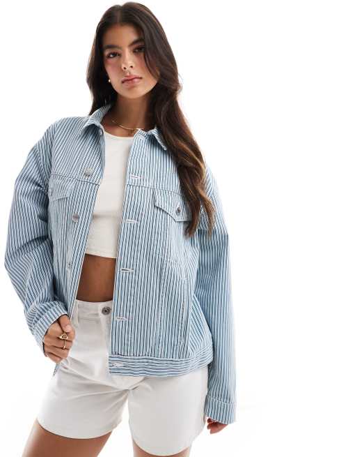 ASOS DESIGN – Niebieska jeansowa kurtka w stylu kowbojskim w paski