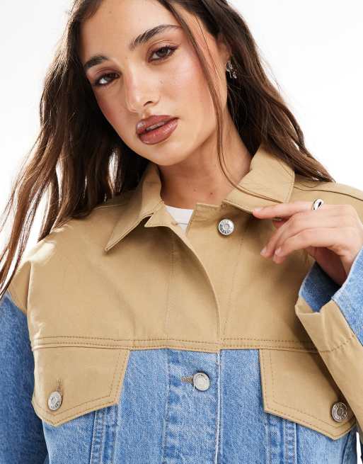 ASOS DESIGN – Niebieska jeansowa kurtka w stylu kowbojskim z łączonych elementów, 4 z 4
