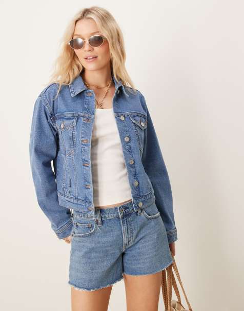 ASOS DESIGN denim western jacket in midwash blue