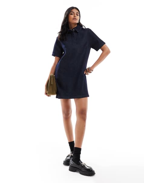 ASOS DESIGN denim polo mini dress in rinse
