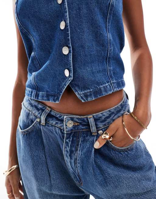 ASOS DESIGN – Niebieska kamizelka jeansowa z dekoltem bandeau, 3 z 4