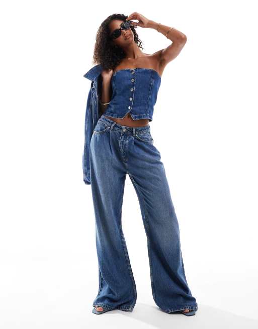 ASOS DESIGN – Niebieska kamizelka jeansowa z dekoltem bandeau, 4 z 4