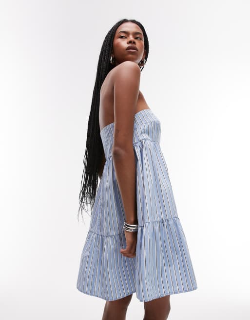 ASOS DESIGN – Niebieska kaskadowa trapezowa sukienka mini w paski, 2 z 4