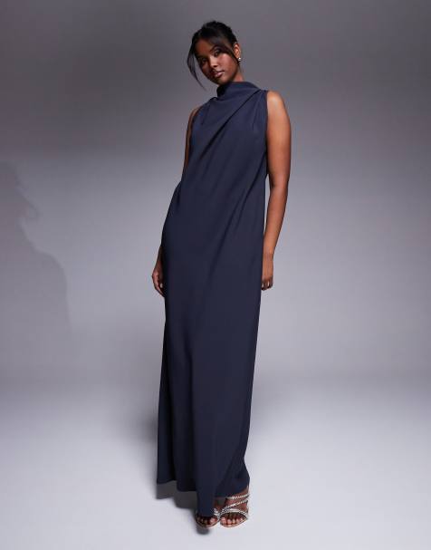 ASOS DESIGN – Niebieska kolumnowa sukienka maxi z golfem i odkrytymi plecami - view 1