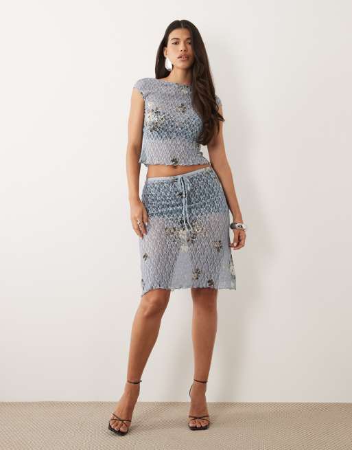 ASOS DESIGN – Niebieski koronkowy zestaw z nadrukiem, 2 z 3