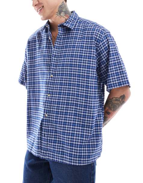 ASOS DESIGN oversized shirt in blue dad check