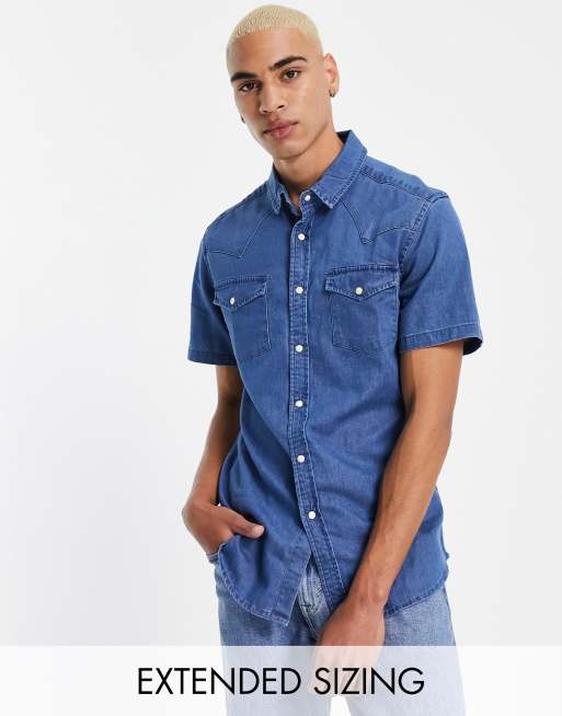 ASOS DESIGN – Niebieska koszula jeansowa o dopasowanym kroju w stylu kowbojskim