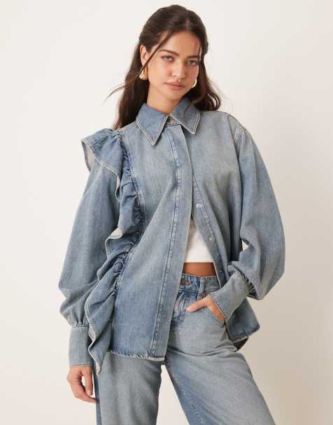 ASOS DESIGN – Niebieska koszula jeansowa z falbanką - view 1