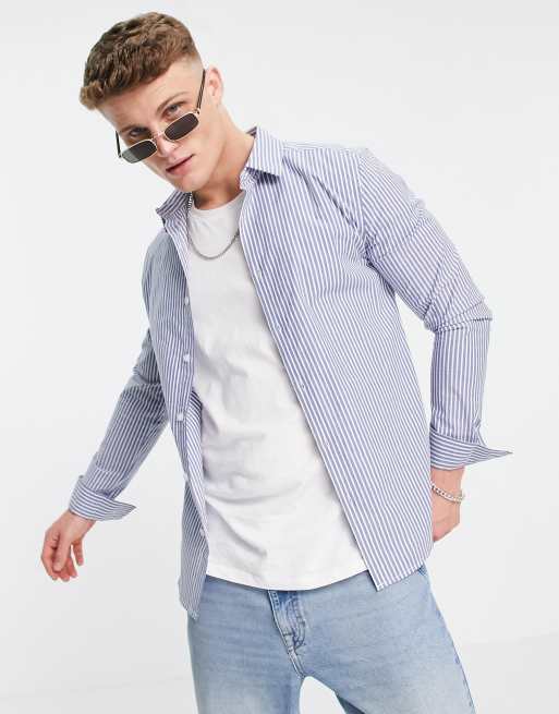 ASOS DESIGN – Niebieska koszula o dopasowanym kroju w paski