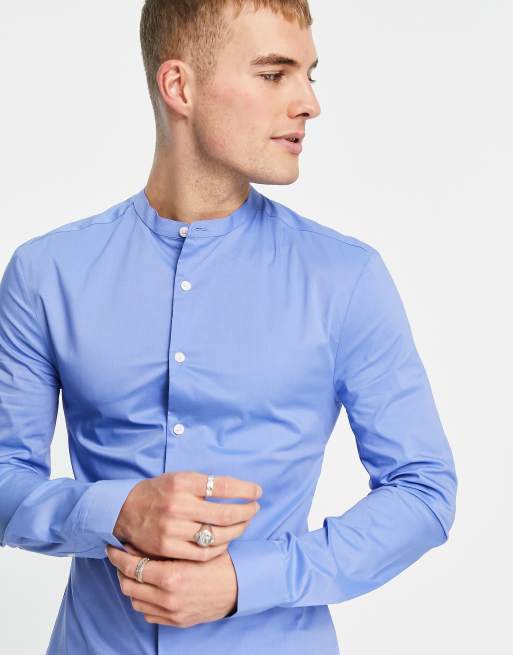 ASOS DESIGN – Niebieska koszula o kroju podkreślającym sylwetkę ze stójką