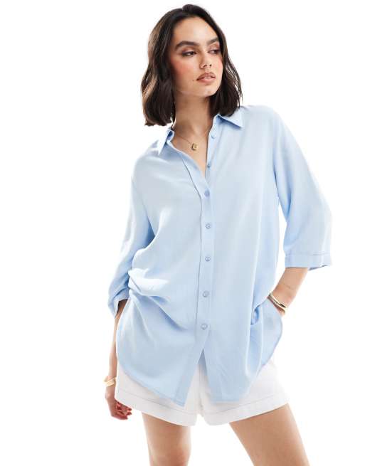 ASOS DESIGN – Niebieska koszula o luźnym fasonie z imitacji lnu