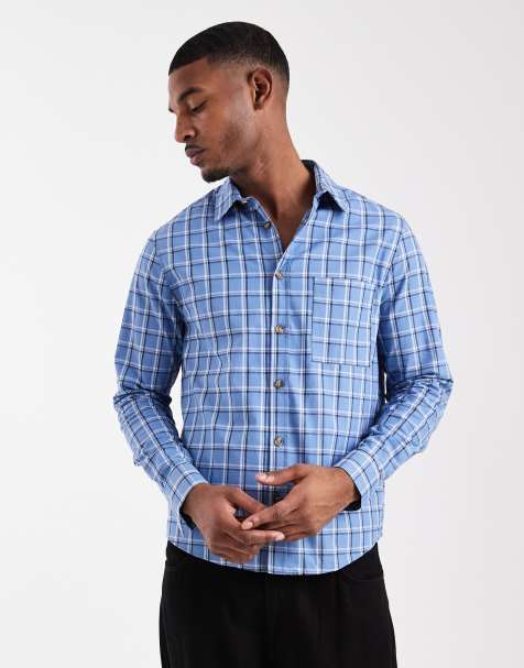 ASOS DESIGN regular fit check shirt in blue