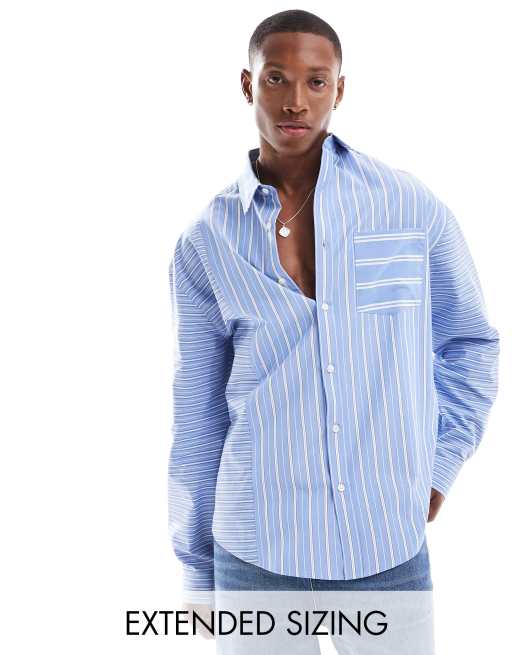 ASOS DESIGN – Niebieska koszula oversize do pracy we wzór w różne paski w stylu lat 90.