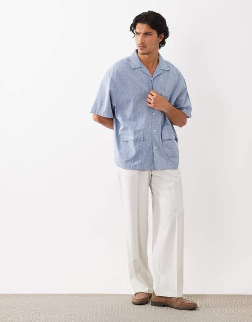 ASOS DESIGN – Niebieska koszula oversize z kołnierzykiem kubańskim w paski, 2 z 5