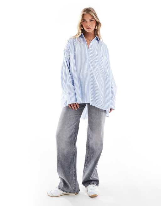 ASOS DESIGN – Niebieska koszula oversize z marszczeniem w paski