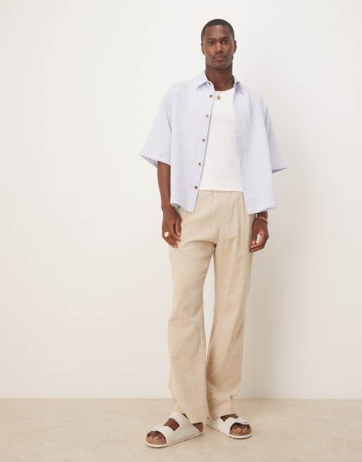 ASOS DESIGN – Niebieska koszula oversize z rękawami do łokci z kory w prążki, 2 z 4