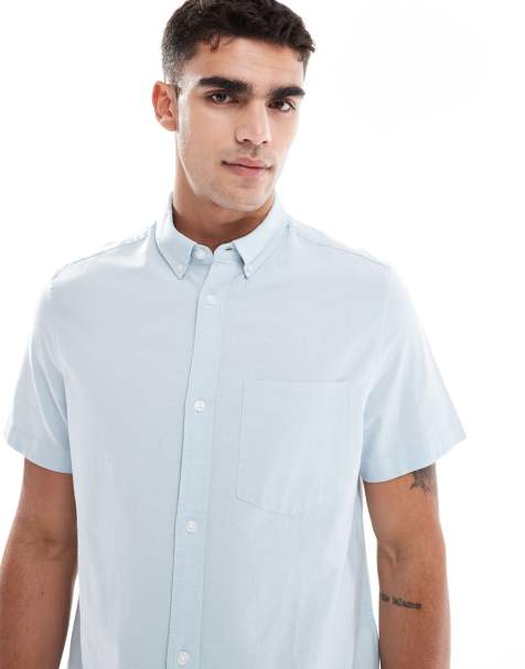 ASOS DESIGN oxford regular short sleeve shirt in blue