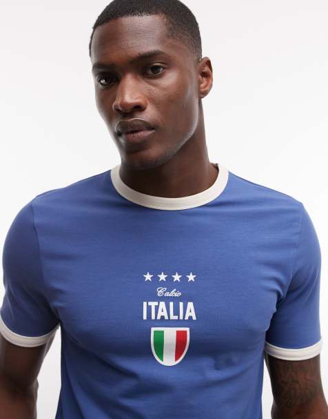 ASOS DESIGN – Niebieska koszulka piłkarska o kroju podkreślającym sylwetkę z grafiką z napisem „Italia” z przodu - view 1