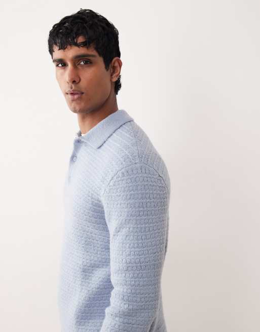 ASOS DESIGN – Niebieska koszulka polo z fakturowanej dzianiny, 5 z 5