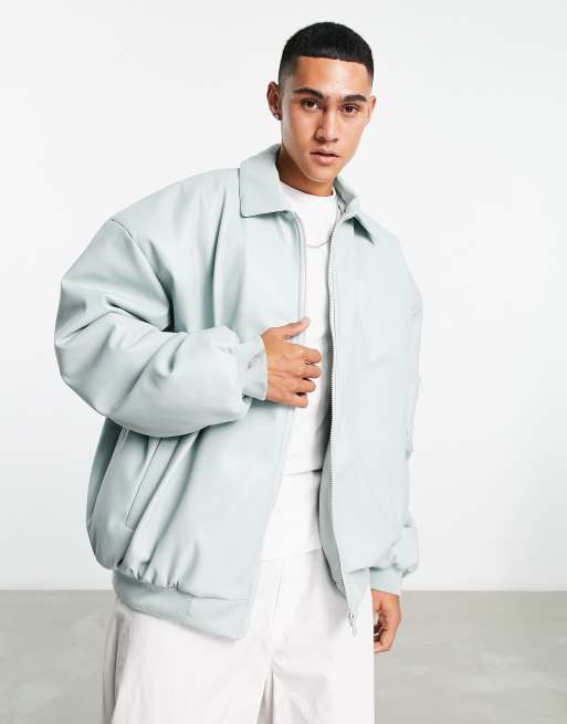 ASOS DESIGN – Niebieska kurtka bomberka z imitacji skóry o fasonie extreme oversize 