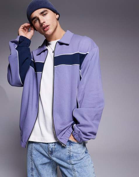 ASOS DESIGN – Niebieska kurtka dresowa Harrington o fasonie Oversize ze wstawkami - view 1