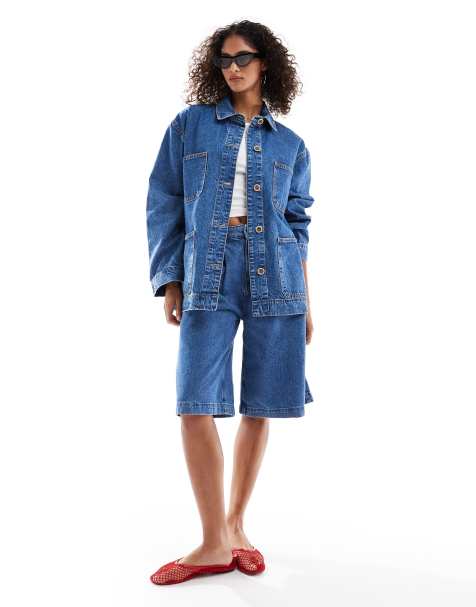 ASOS DESIGN denim barn jacket in mid blue wash