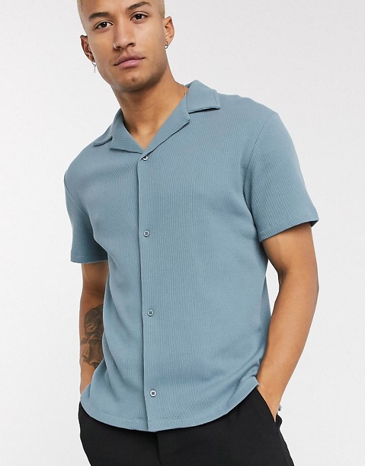 ASOS DESIGN – Niebieska luźna koszula o waflowej fakturze ze stÓjką MYAK