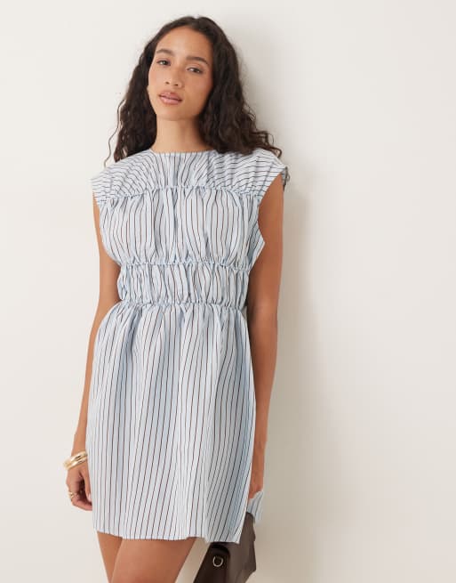ASOS DESIGN – Niebieska marszczona u góry sukienka mini w niebieskie paski, 2 z 4