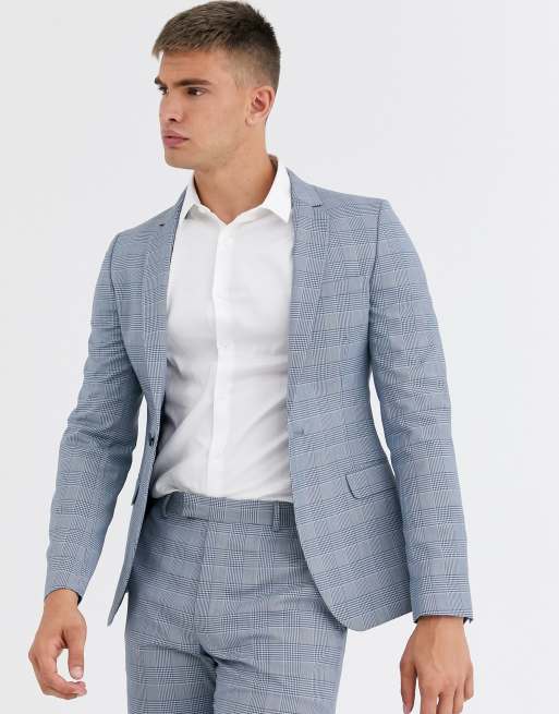 ASOS DESIGN – Niebieskoszary garnitur o bardzo obcisłym kroju w drobną pepitkę, 2 z 3